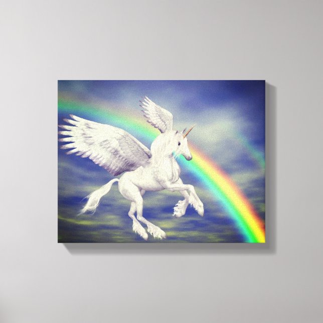 Impressão Em Tela Flying Unicorn Over Rainbow Fantasy HorArt (Frente)