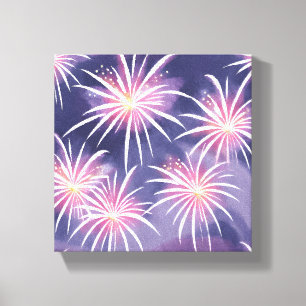 Impressão Em Tela Fogos de Artifício Roxos Aquarela Pastel