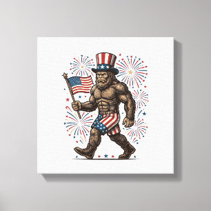 Impressão Em Tela Fogueira Patriótica de Sasquatch Gravura Vintage D