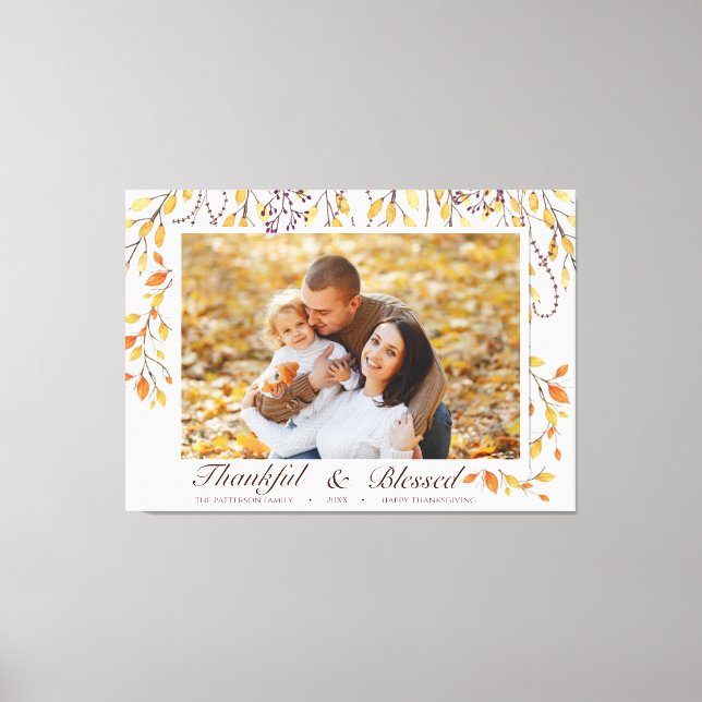 Impressão Em Tela Folhagem de Ação de Graças Feliz e Abençoada (Frente)