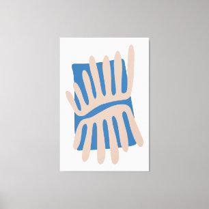 Impressão Em Tela Folhas Abstrato Inspirado em Matisse em Azul e Are