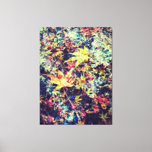 Impressão Em Tela Folhas Coloridas no Abstrato de Água