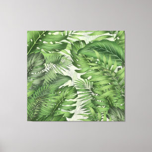 Impressão Em Tela Folhas da selva tropical: fundo floral sem costura