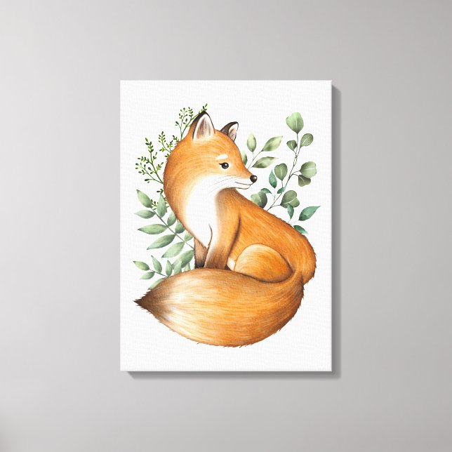 Impressão Em Tela Folhas de Floresta Elegante Fox Botânica (Frente)