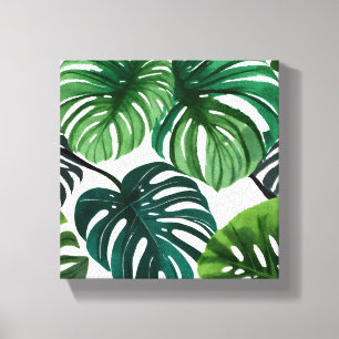 Impressão Em Tela Folhas de Monstera   Aquarela Moderna Simples