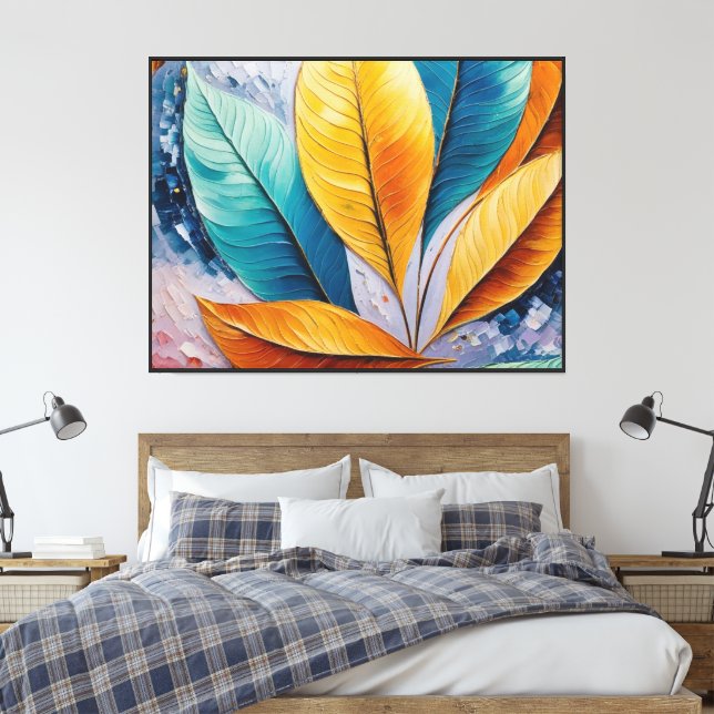Impressão Em Tela Folhas de Skyfire | Abstrato Celestial (Insitu(Quarto))