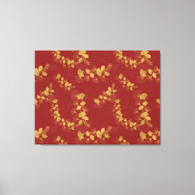 Folhas Douradas de Gingko Balboa no fundo vermelho