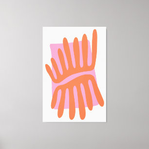 Impressão Em Tela Folhas Rosa e Laranja Abstrato Inspirado em Matiss