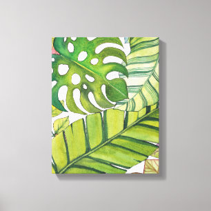 Impressão Em Tela Folhas Tropicais Bonitas Em Aquarela