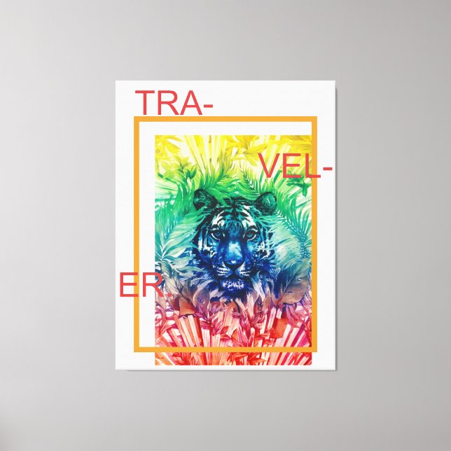 Impressão Em Tela Folhas tropicais de Tigre Selvagem viagem (Frente)