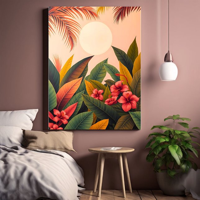 Impressão Em Tela Folhas Tropicais e Pastel da Lua (Criador carregado)