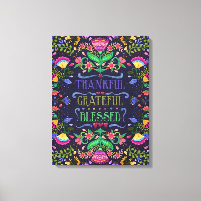 Impressão Em Tela Folkart, Agradável, Abençoado | Arte Floral (Frente)