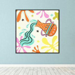 Impressão Em Tela Folkart Boho Aquarius Abstrato Zodiac
