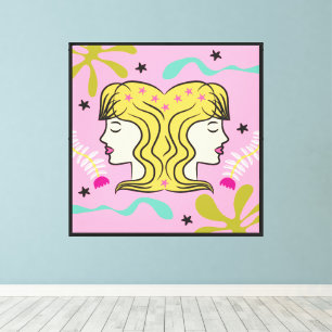 Impressão Em Tela Folkart Boho Gemini Twins Abstrato Zodiac