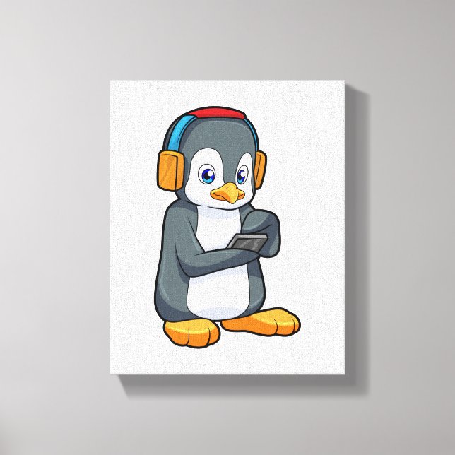 Impressão Em Tela Fone de ouvido para música pinguim (Frente)