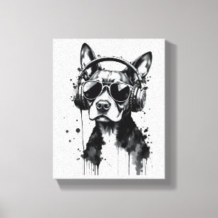 Impressão Em Tela fones de ouvido de cães legal Coroa preta e tinta
