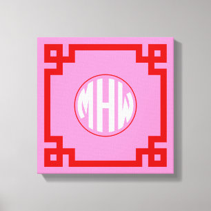 Impressão Em Tela Fonte Monograma Círculo Rosa #3 Vermelho DIY BG