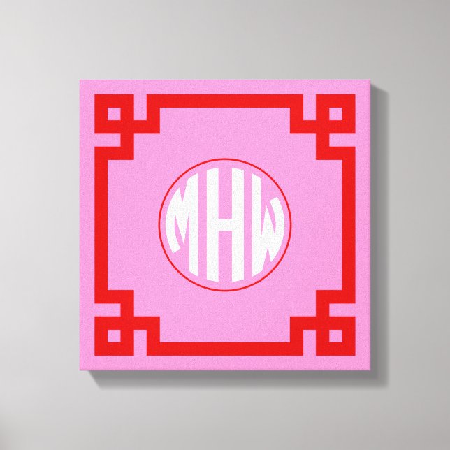 Impressão Em Tela Fonte Monograma Círculo Rosa #3 Vermelho DIY BG (Frente)
