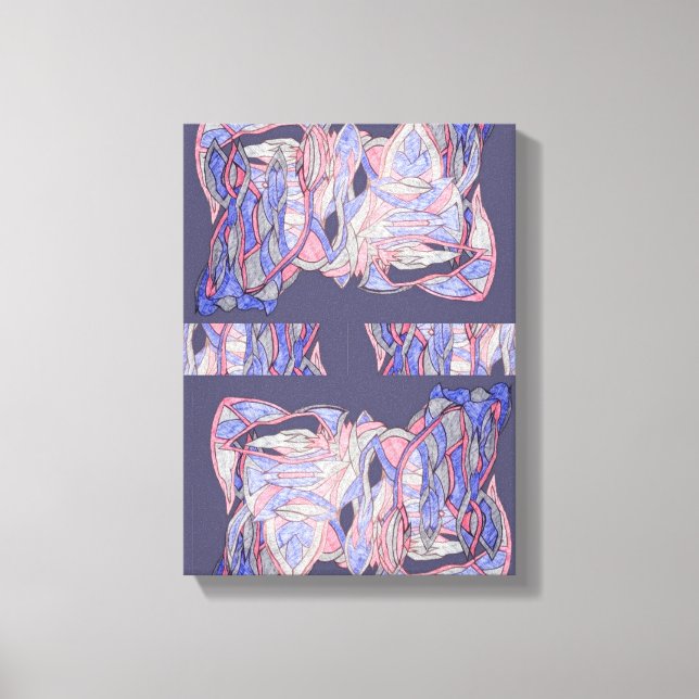 Impressão Em Tela Formas Abstratas Fluindo Coral e Índigo (Frente)