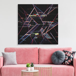 Impressão Em Tela Formas Geométricas Neon Glitchcore em Preto