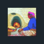 Impressão Em Tela Forno de pão marroquino<br><div class="desc">Trabalho de arte colorida de uma mulher marroquina tradicional assando pão em um forno de argila. Uma cena calorosa e cultural que celebra a herança marroquina e a vida cotidiana. Perfeito para amantes da arte tradicional e da cultura marroquina.</div>