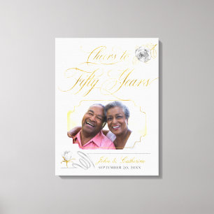 Impressão Em Tela Foto de Aniversário de Bodas de Ouro 50 Rosas Dour