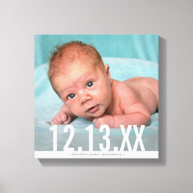 Impressão Em Tela FOTO DE BEBÊ DATA DE NASCIMENTO sobreposição em ne (Frente)
