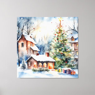 Impressão Em Tela Foto de neve da vila de Natal