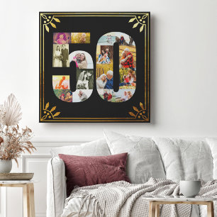 Impressão Em Tela Foto do 50º Aniversário de Casamento Preto Dourado