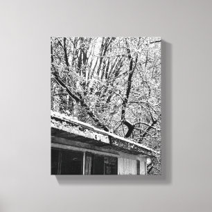 Impressão Em Tela Foto em preto e branco da cena rustica de inverno 