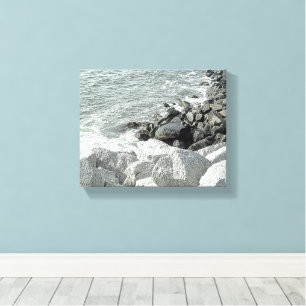 Impressão Em Tela Foto em preto e branco de uma costa oceânica Rocky