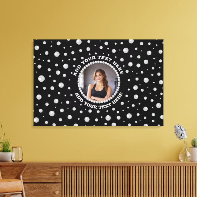 Impressão Em Tela Foto Personalizada com Círculo de Pérolas em Preto (Insitu(Sala de estar))
