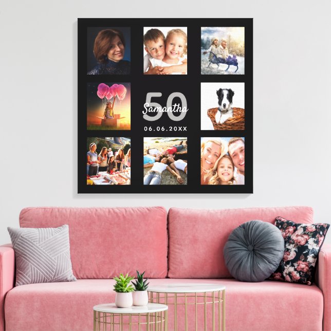 Impressão Em Tela Foto personalizada de aniversário colagem monogram (Insitu(Sala de estar))