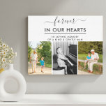 Impressão Em Tela Foto personalizada de memória para sempre em nosso<br><div class="desc">Canvas personalizada com fotos de memória e mensagem memorial personalizada. O título diz "para sempre em nossos corações" em elegante escrita manual e impressão moderna em maiúsculas. O modelo de foto está pronto para que você adicione 3 das suas fotos queridas e você também pode adicionar seu próprio texto personalizado....</div>