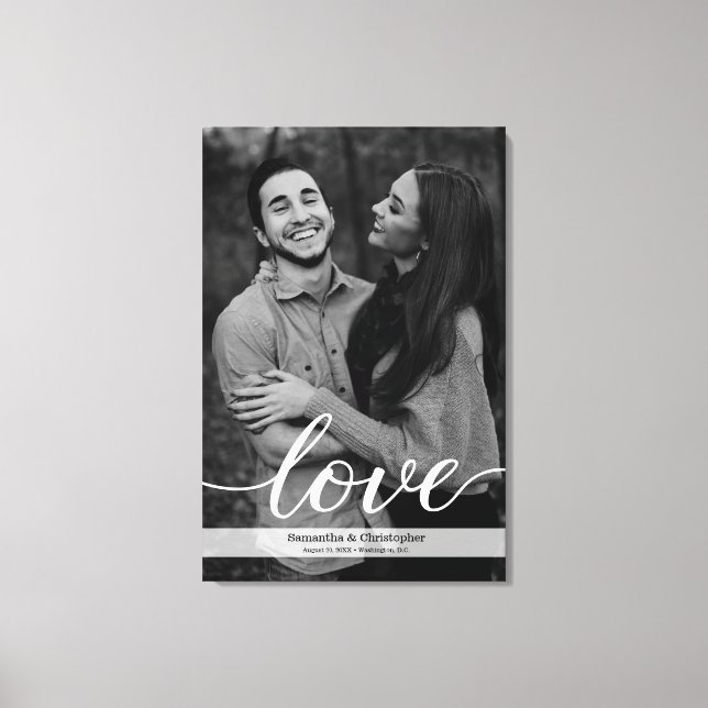 Impressão Em Tela Foto romântica de noivado branco e preto (Frente)