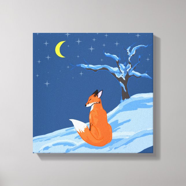 Impressão Em Tela Fox Noturna de inverno (Frente)