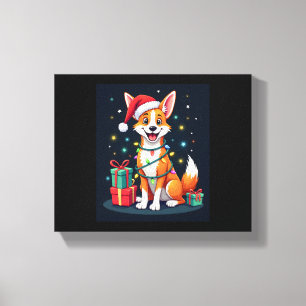 Impressão Em Tela Fox Terrier Xmas Lighting Papais noeis Fox Terrier