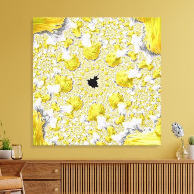Impressão Em Tela Fractal Dourado Abstrato Amarelo (Insitu(Sala de estar))
