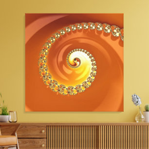 Impressão Em Tela Fractal Espiral Gradiente Laranja Dourado abstrato