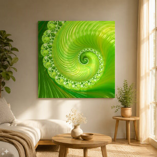 Impressão Em Tela Fractal Espiral Verde Lima Moderno Abstrato