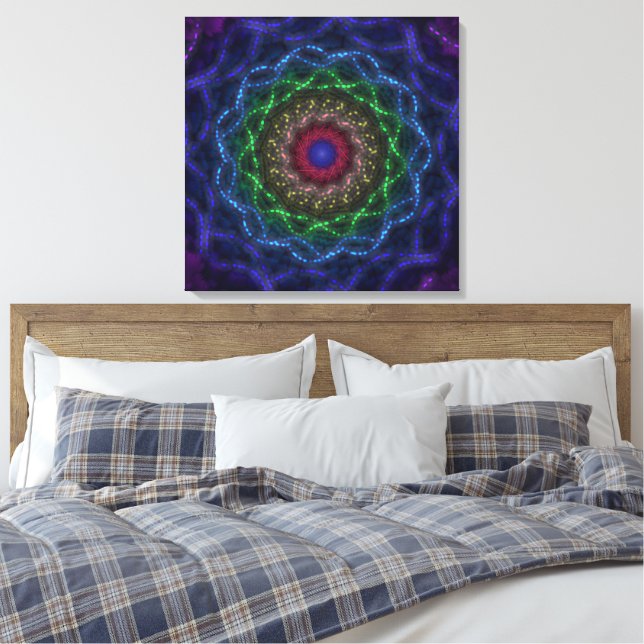 Impressão Em Tela Fractal Mandala Neon (Insitu(Quarto))