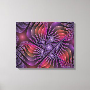Impressão Em Tela Fractal Roxo Abstrato de Fantasia Colorida