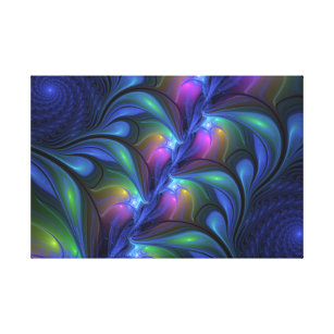 Impressão Em Tela Fractal verde cor-de-rosa Abstrato azul-colorido