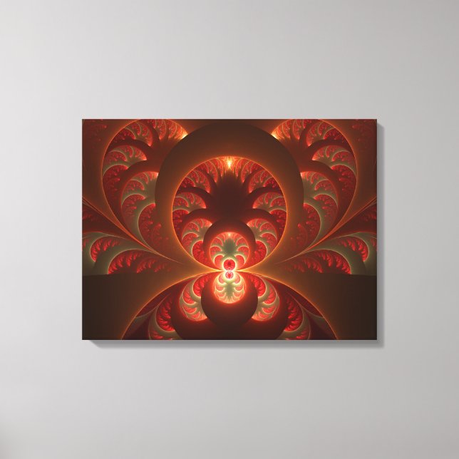 Impressão Em Tela Fractal Vermelho Laranja Moderno Abstrato Luminoso (Frente)
