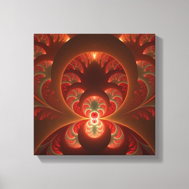 Impressão Em Tela Fractal Vermelho Laranja Moderno Abstrato Luminoso (Frente)