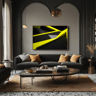 Impressão Em Tela Fragmento Abstrato Geométrico Amarelo Preto Esbelt