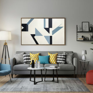 Impressão Em Tela Fragmentos Abstratos Minimalista Azul e Preto