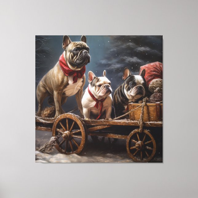 Impressão Em Tela Francês Bulldog Snowy Sleigh Decência de Natal (Frente)