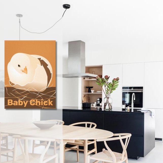 Impressão Em Tela Frango Bebê Chorando Cozinha Laranja (Baby Chick Hatching Orange Kitchen Canvas Print)