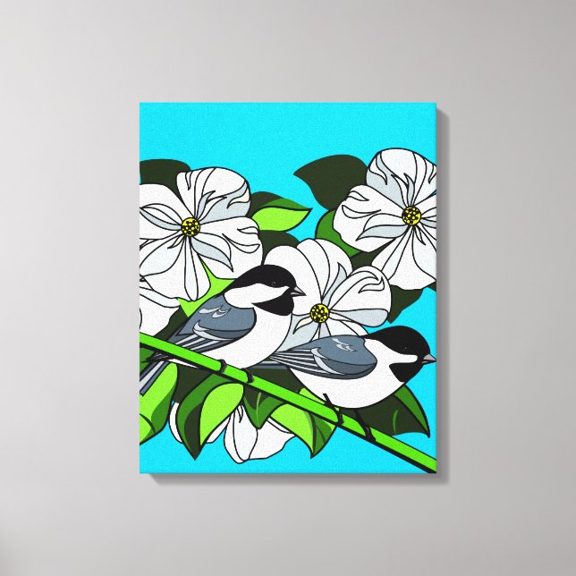 Impressão Em Tela Frango Entre Flores De Dogwood (Frente)